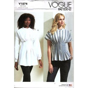 Vogue V1874 Misses 6 to 14 Flared Tucked Top Uncut Sewing Pattern New